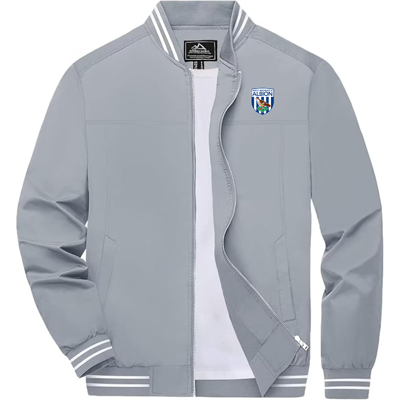 Men's West Bromwich Albion Soccer Zip-Up Bomber Jacket  Ribbed Collar and Cuffs Outerwear
